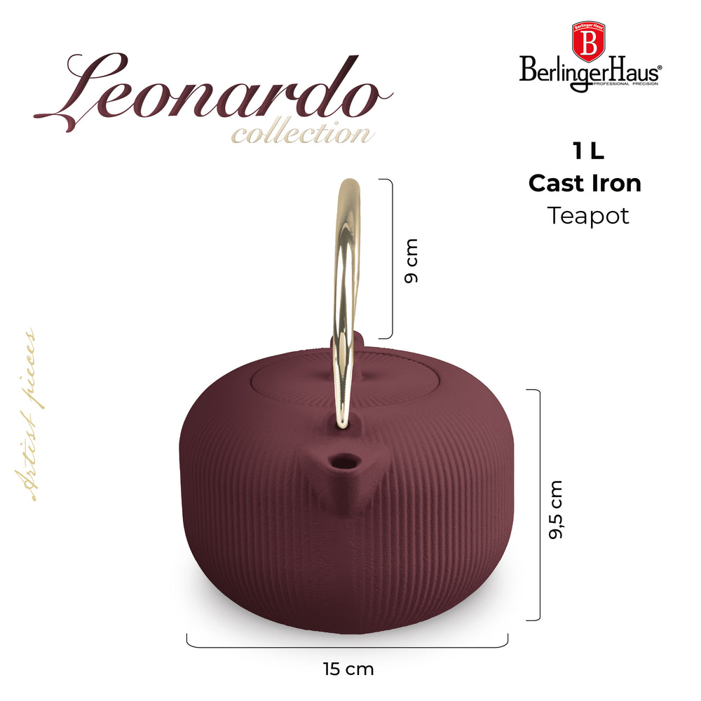 BerlingerHaus Teapot med RVS Filter - Gussejern Mat Bordeaux - 1 Liter