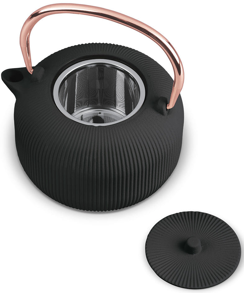 BerlingerHaus Teekande med RVS Filter - Støbejern Sort Roséguld - 1 Liter