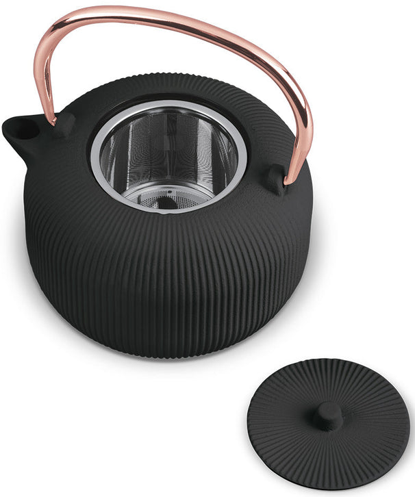 BerlingerHaus Teekande med RVS Filter - Støbejern Sort Roséguld - 1 Liter