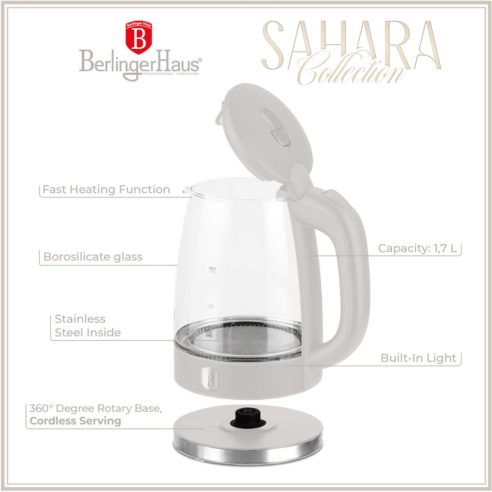 BerlingerHaus Elkande Glas Mat Creme - 1.7 Liter - 2200W