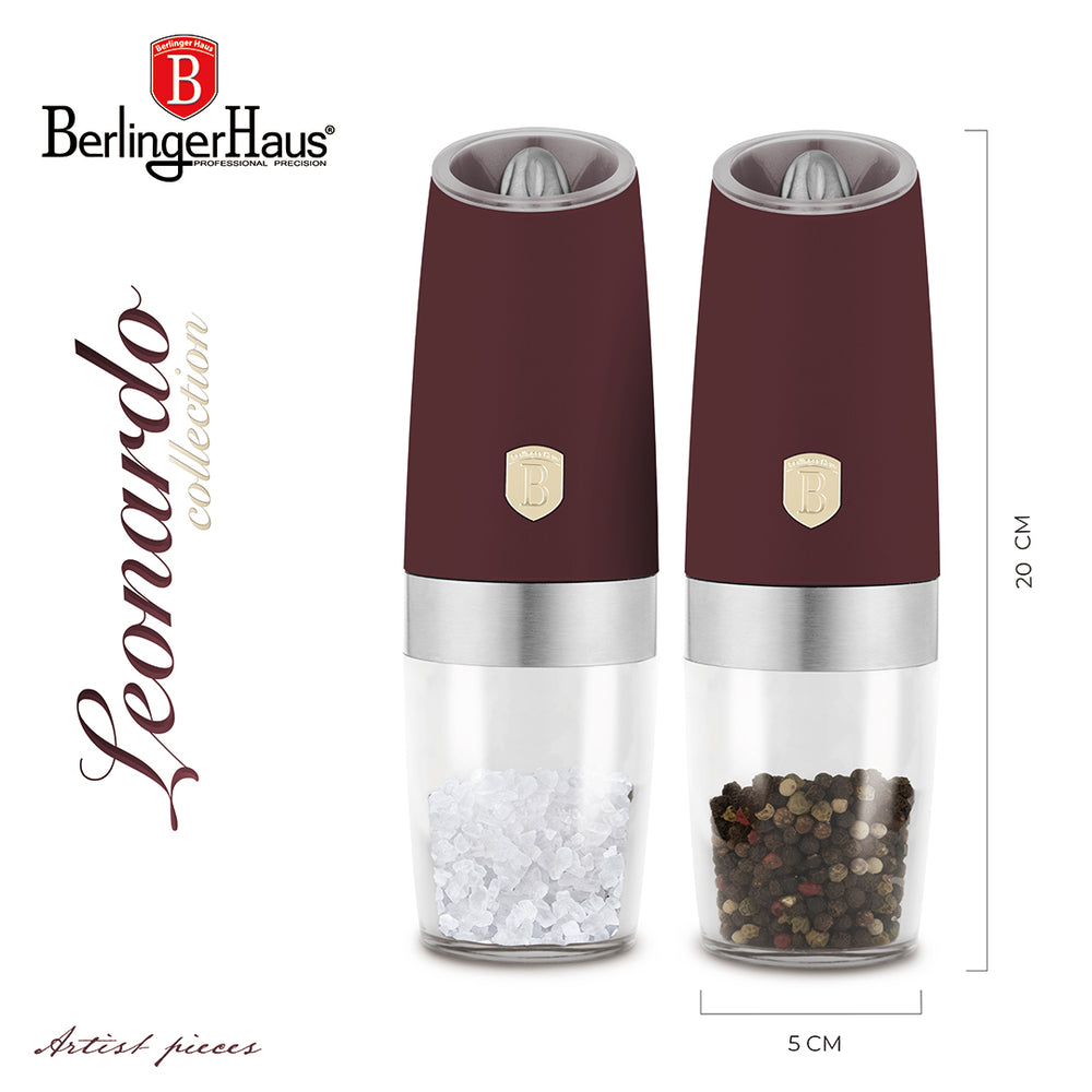 BerlingerHaus Elektrisk Peber- og Saltmølle Sæt Gravity Mat Bordeaux - Keramisk Mølle - 2-Delt