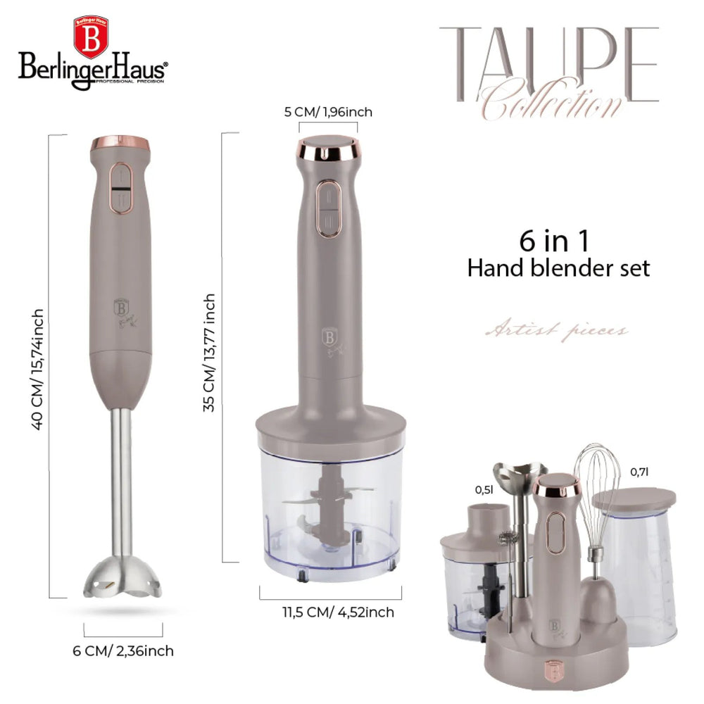 BerlingerHaus Stavblender sæt Taupe – 6-i-1 – 800 W