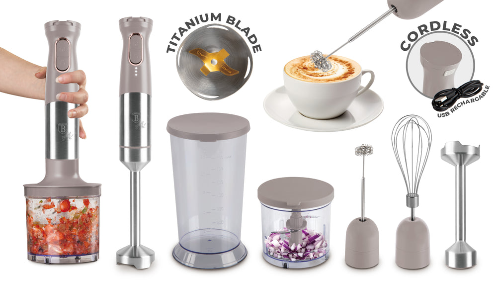 BerlingerHaus Trådløs Stavblender sæt Taupe – 6-i-1 – 800 W