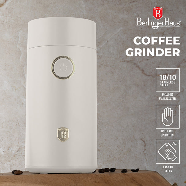 BerlingerHaus Elektrisk Kaffekværn / Kaffe Bønner Maler - Mat Creme - 150W