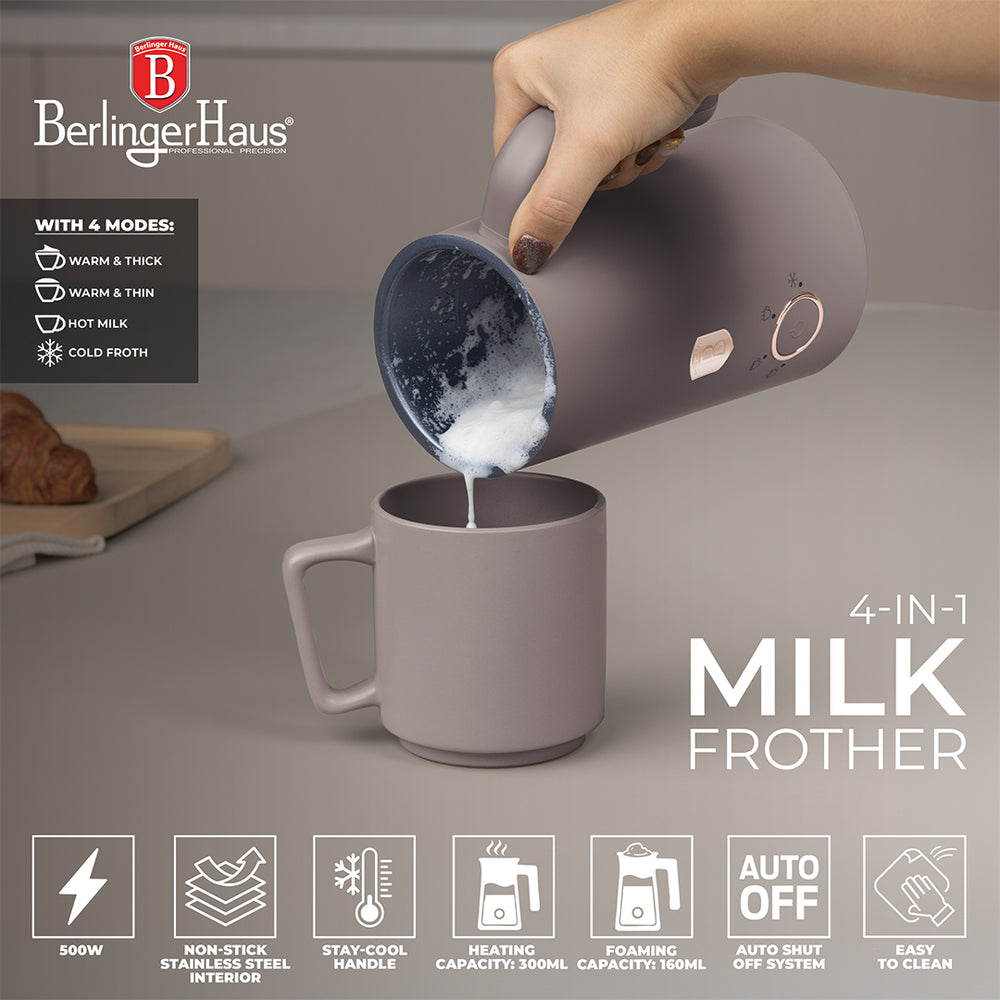 BerlingerHaus Elektrisk Mælkeskummer 4-i-1 Taupe - 160 ml
