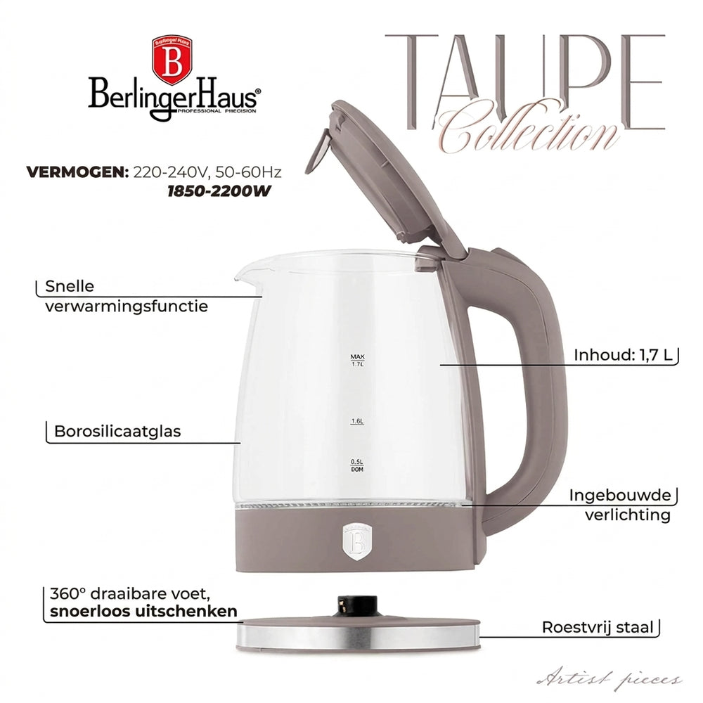 BerlingerHaus Elkande Glas Taupe - 1.7 Liter - 2200W
