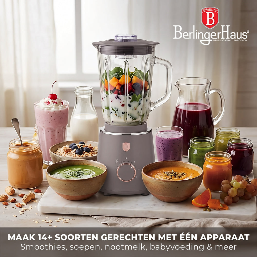 BerlingerHaus Blender Taupe - Glas Kande - 1.5 Liter - 1000W