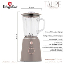 BerlingerHaus Blender Taupe - Glas Kande - 1.5 Liter - 1000W