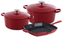 BK Pandesæt Bourgogne Chili Red Gussejern 3-delig - Stegepande ø 24, 28 cm & Grillpande 26x26 cm - egnet til alle varmekilder