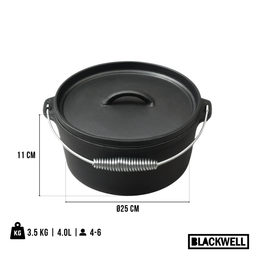 Blackwell Dutch oven / Braadpan med låg - Gussejern - ø 25 cm / 4 Liter - uden non-stick belægning