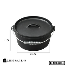 Blackwell Dutch oven / Braadpan med låg - Gussejern - ø 25 cm / 4 Liter - uden non-stick belægning