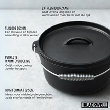 Blackwell Dutch oven / Braadpan med låg - Gussejern - ø 25 cm / 4 Liter - uden non-stick belægning
