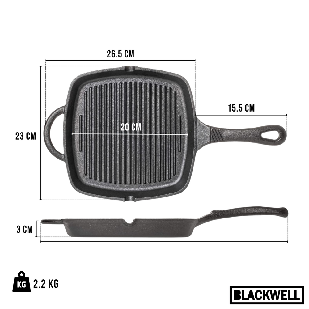 Blackwell Grillpande Gussejern Cast Iron 23 x 23 cm - egnet til alle varmekilder - uden non-stick belægning
