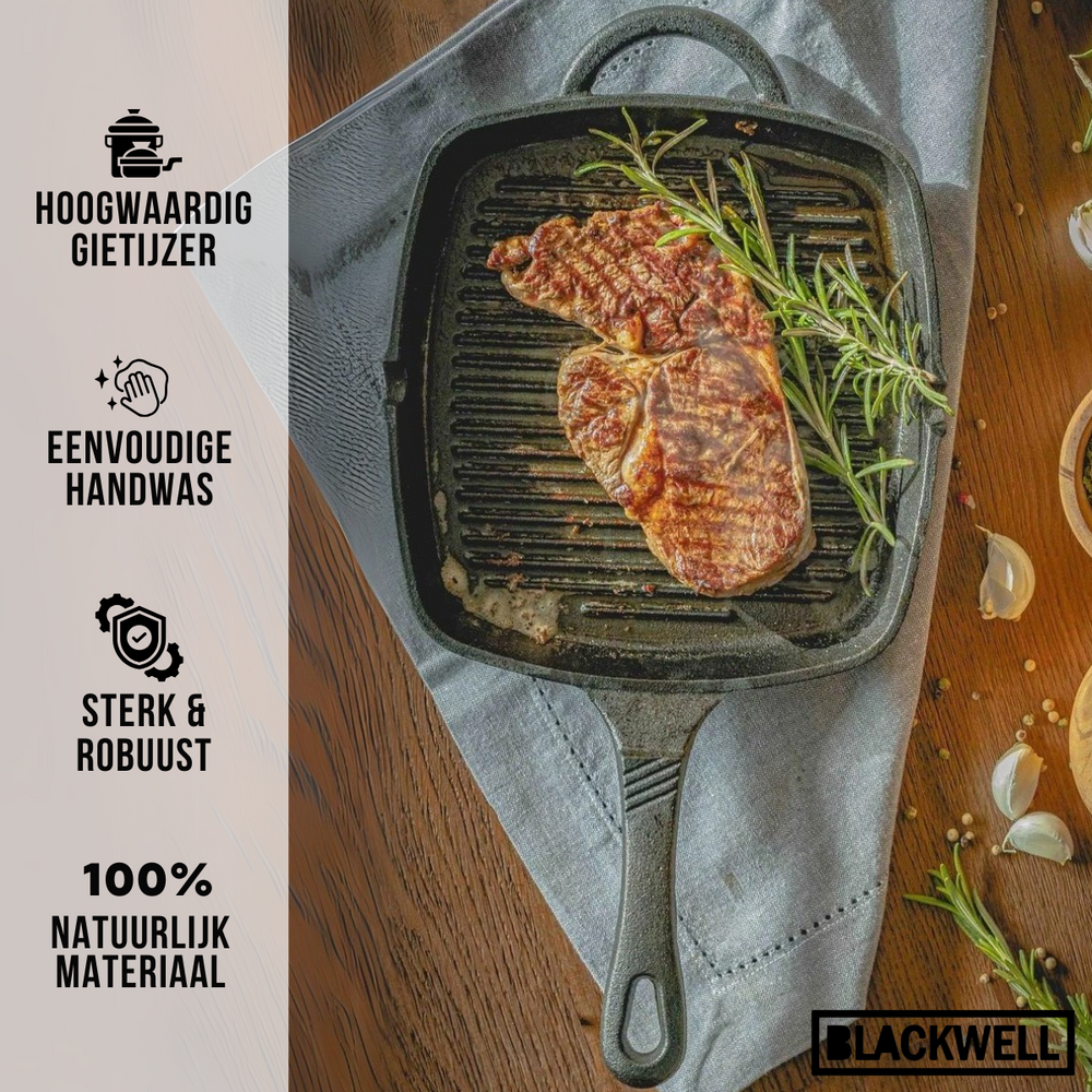 Blackwell Grillpande Gussejern Cast Iron 23 x 23 cm - egnet til alle varmekilder - uden non-stick belægning