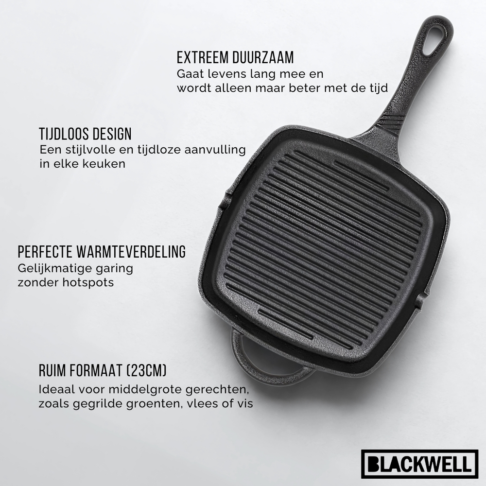 Blackwell Grillpande Gussejern Cast Iron 23 x 23 cm - egnet til alle varmekilder - uden non-stick belægning