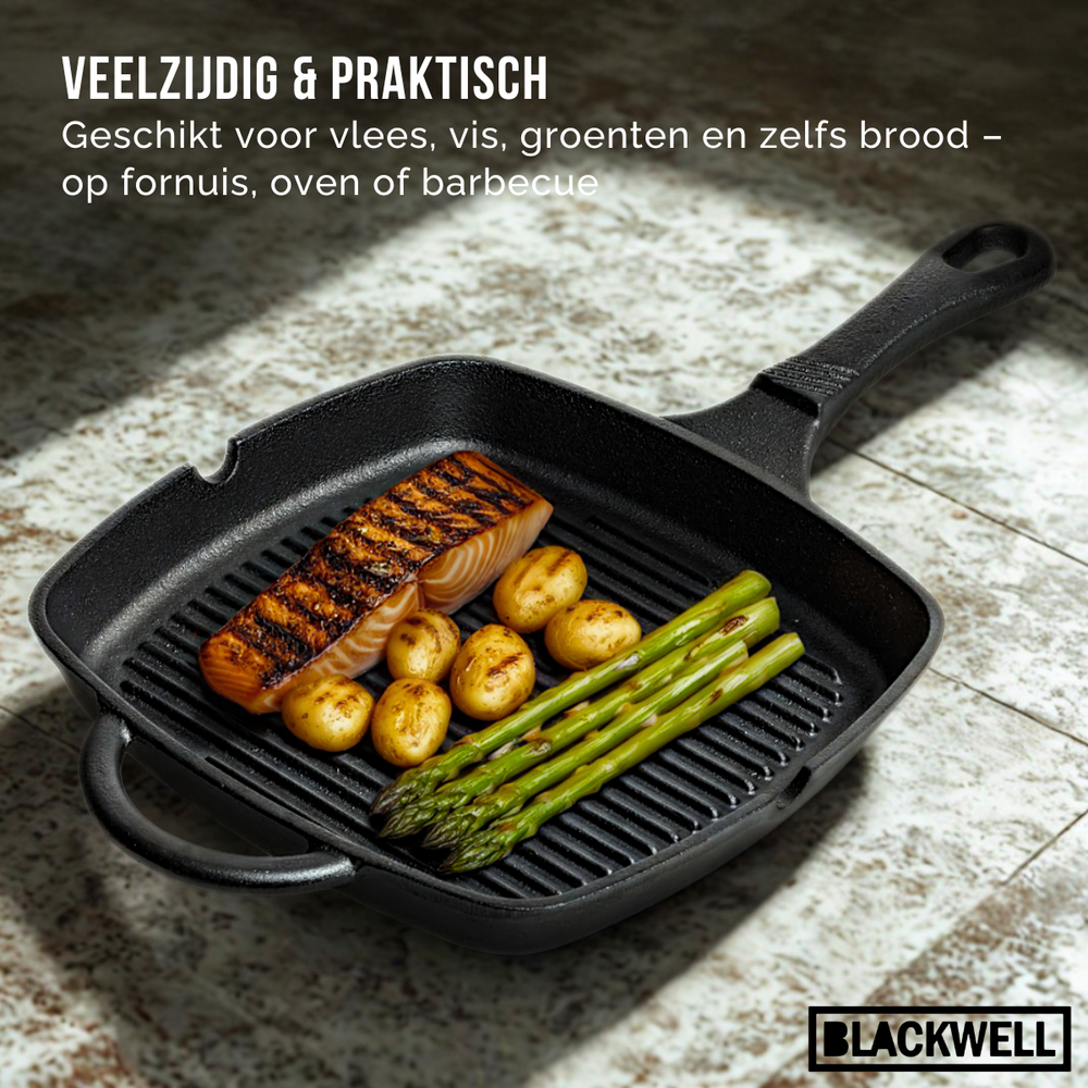 Blackwell Grillpande Gussejern Cast Iron 23 x 23 cm - egnet til alle varmekilder - uden non-stick belægning