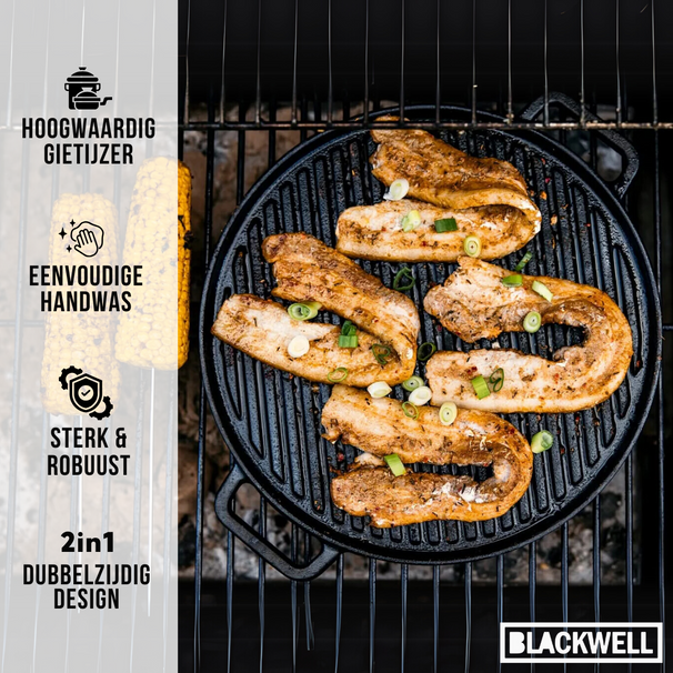 Blackwell Grillplade BBQ / Bagplade Gussejern ø 30 cm - uden non-stick belægning 2-sidet