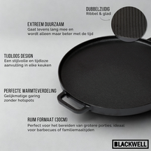Blackwell Grillplade BBQ / Bagplade Gussejern ø 30 cm - uden non-stick belægning 2-sidet