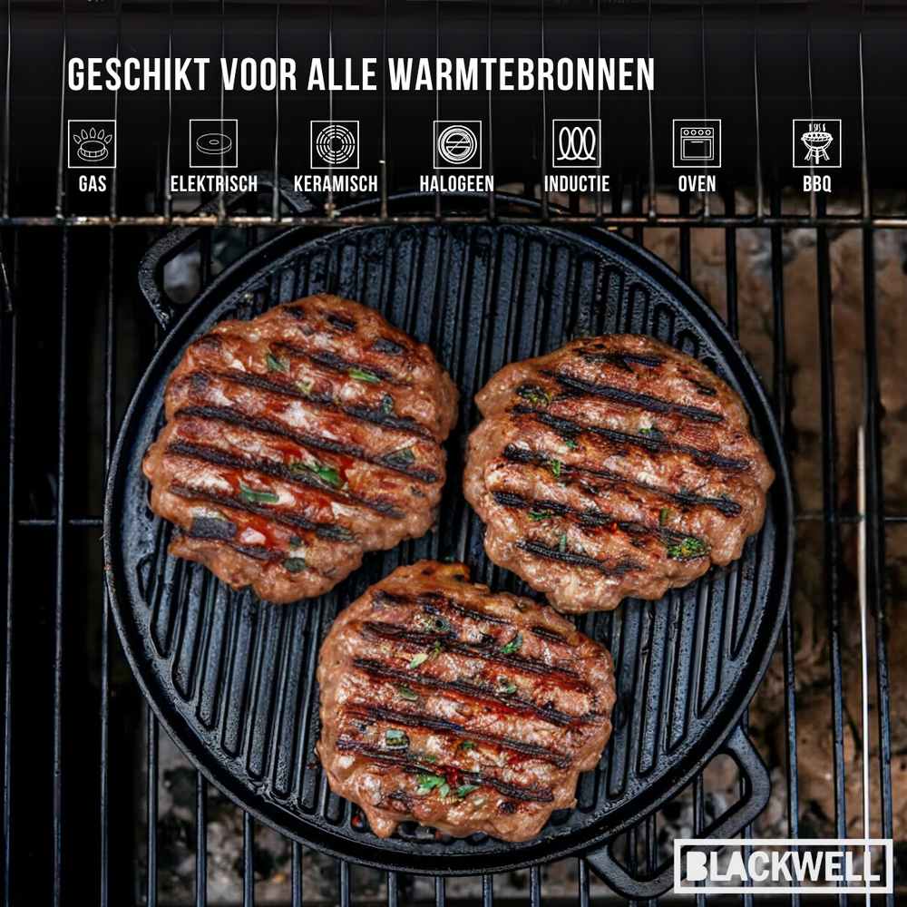 Blackwell Grillplade BBQ / Bagplade Gussejern ø 30 cm - uden non-stick belægning 2-sidet