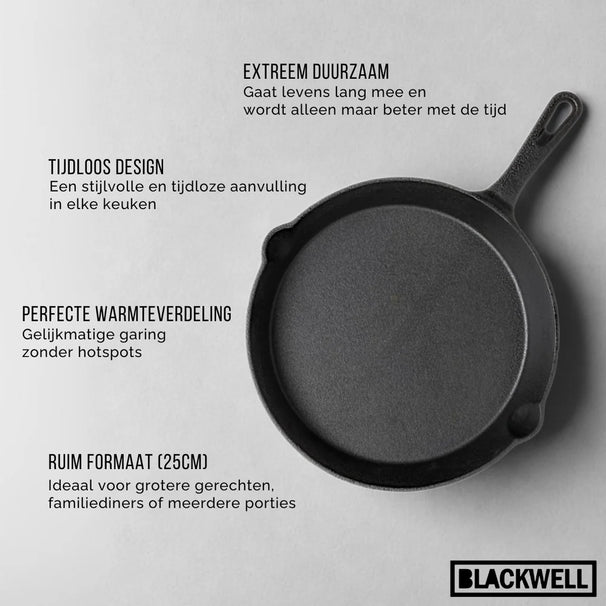 Blackwell Stegepandssæt Skillets Gussejern 3-Delt ø 16, 20 & 25 cm - egnet til alle varmekilder - uden non-stick belægning