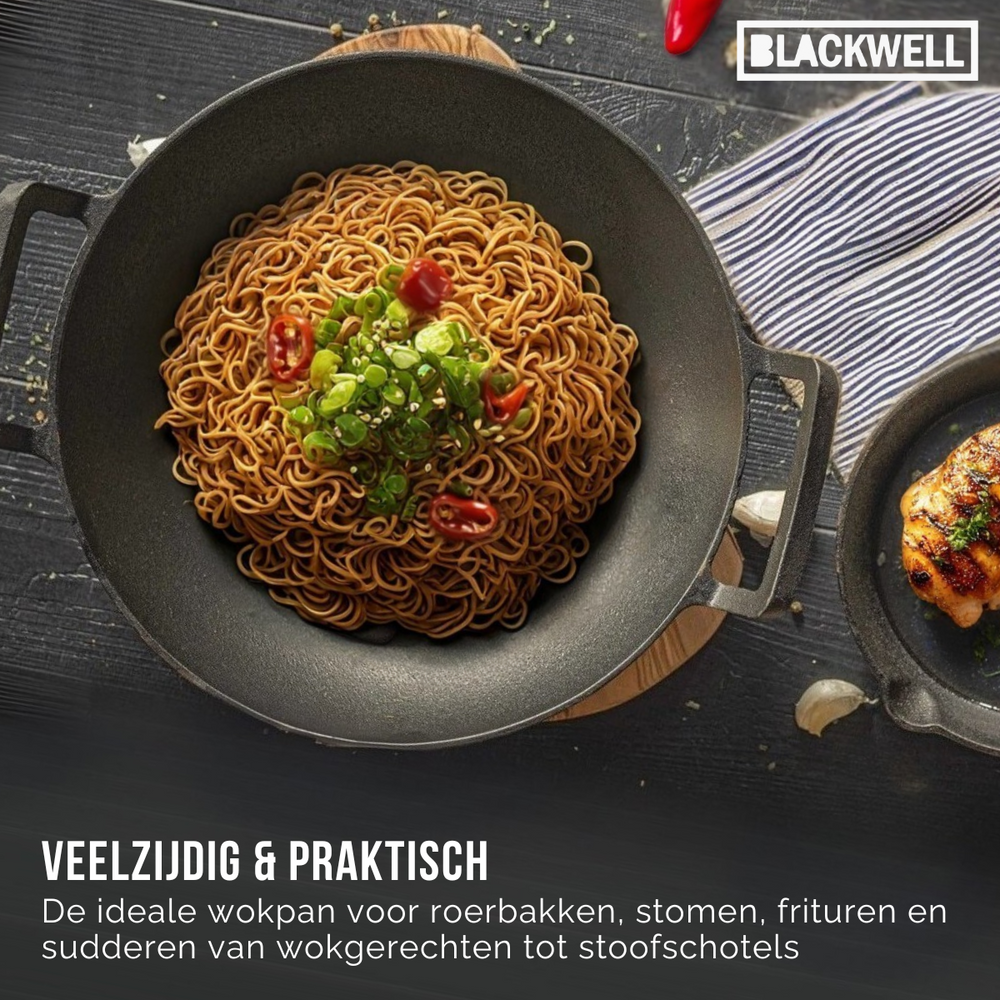 Blackwell Wokpande / Wadjan Gussejern ø 32 cm / 3.3 liter - egnet til alle varmekilder - uden non-stick belægning