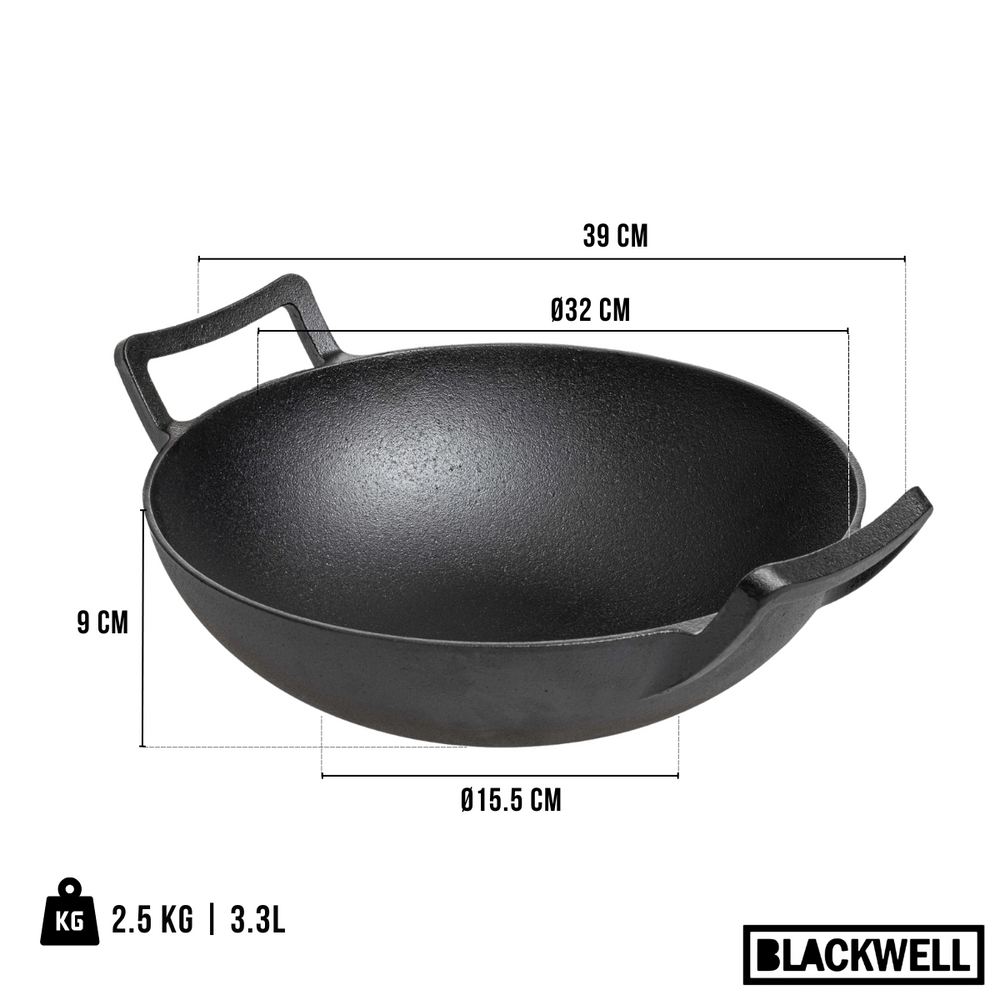 Blackwell Wokpande / Wadjan Gussejern ø 32 cm / 3.3 liter - egnet til alle varmekilder - uden non-stick belægning