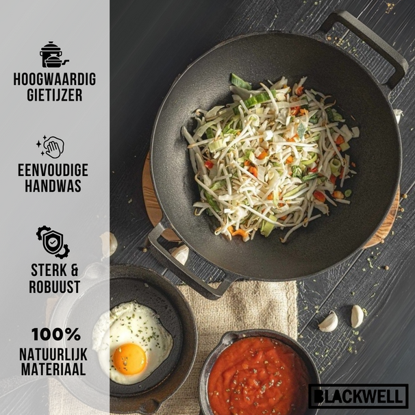 Blackwell Wokpande / Wadjan Gussejern ø 32 cm / 3.3 liter - egnet til alle varmekilder - uden non-stick belægning