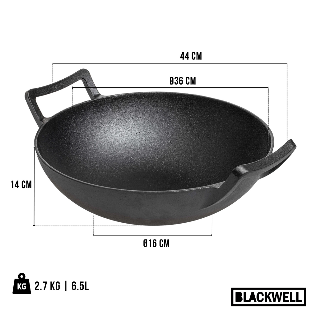 Blackwell Wokpande / Wadjan Gussejern ø 36 cm / 6.5 liter - egnet til alle varmekilder - uden non-stick belægning