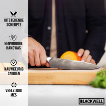 Blackwell Messenset (Koksmes + Santokumes + Nakirimes + Officemes) - Japansk stil - 67 lagers damaskstål - VG10 - 4-delt