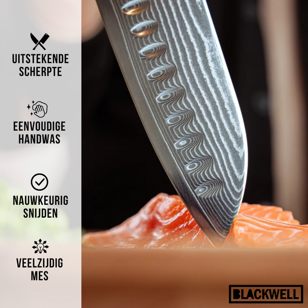 Blackwell Santokumes Japanse stil - 67 lagers damaskstål - VG10 - 19 cm