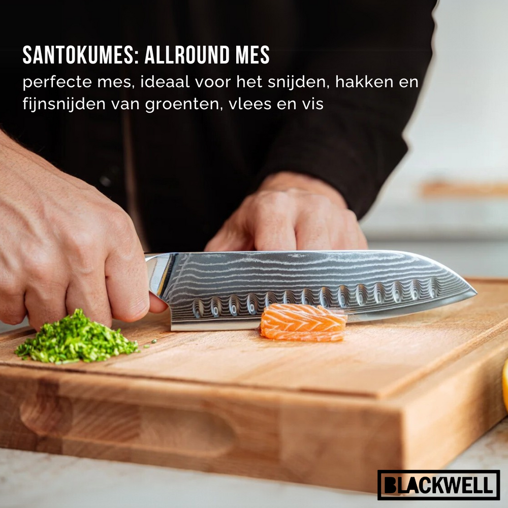 Blackwell knivsæt (Santokumes + grøntsagskniv/Nakiri) Damascus