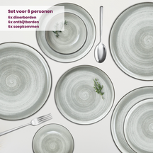 Cosy & Trendy Serviesset Baltic Grey 18-delig / 6 personer - 6 middagstallerkener, 6 morgenmadstallerkener og 6 skåle
