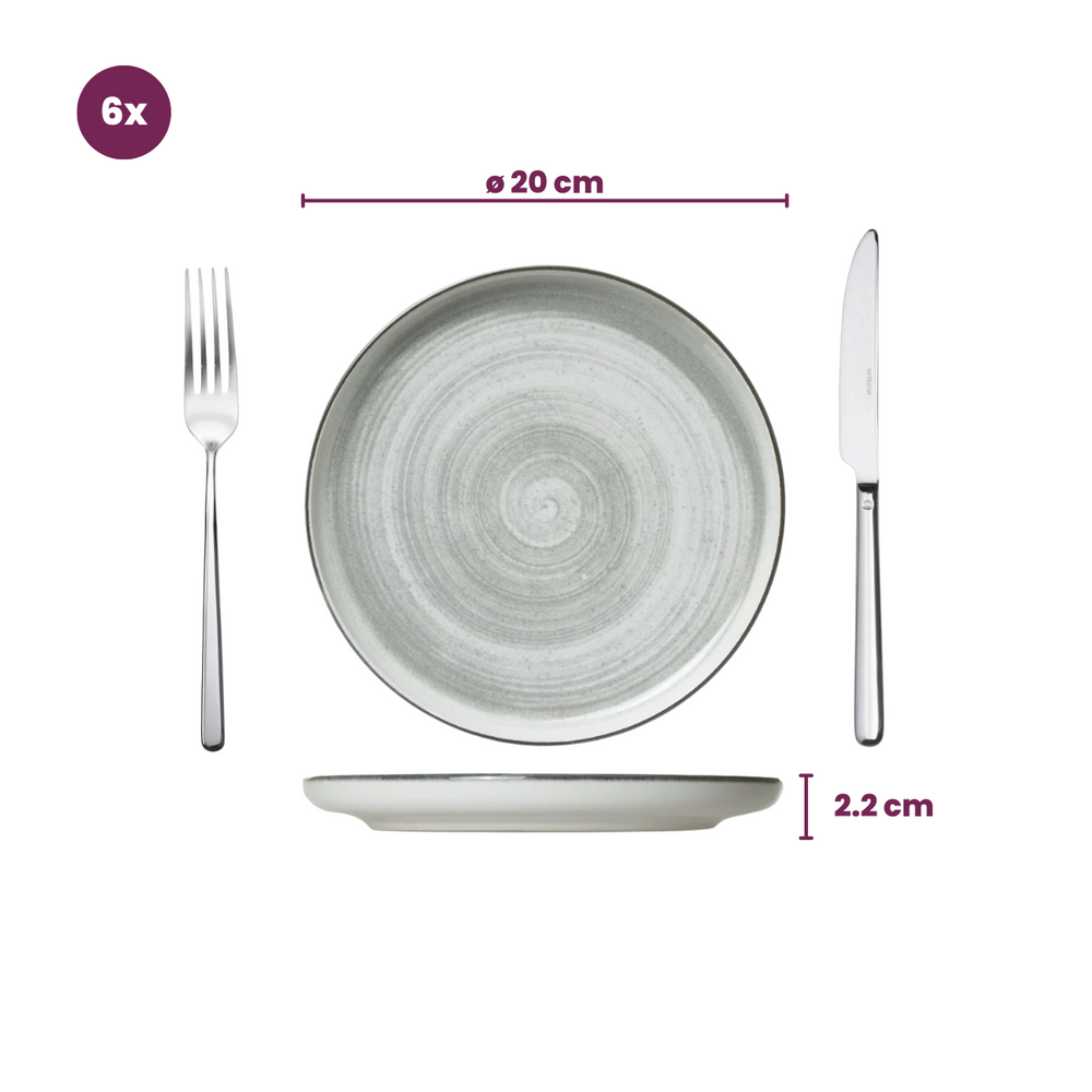 Cosy & Trendy Serviesset Baltic Grey 18-delig / 6 personer - 6 middagstallerkener, 6 morgenmadstallerkener og 6 skåle