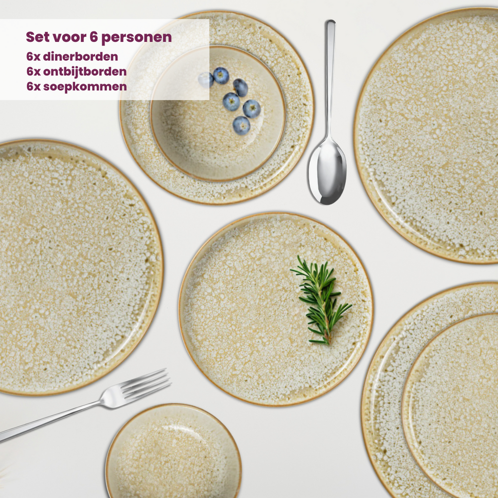 Cosy & Trendy Serviesset Baltic Luna 18-delig / 6 personer - 6 dinerborden, 6 ontbijtborden og 6 skåle
