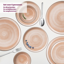 Cosy & Trendy Serviesset Baltic Peach 18-delig / 6 personer - 6 dinerborde, 6 morgenborde og 6 skåle
