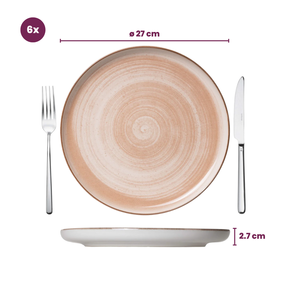 Cosy & Trendy Serviesset Baltic Peach 18-delig / 6 personer - 6 dinerborde, 6 morgenborde og 6 skåle