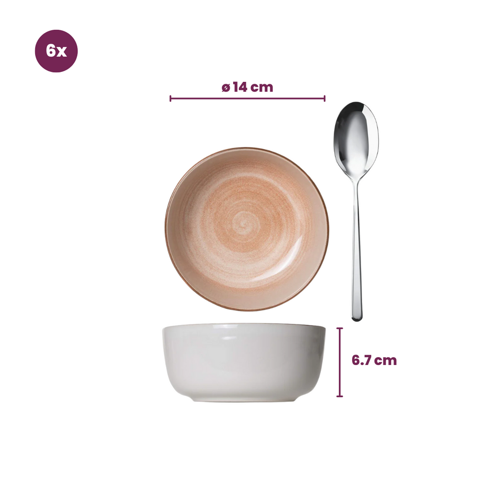 Cosy & Trendy Serviesset Baltic Peach 18-delig / 6 personer - 6 dinerborde, 6 morgenborde og 6 skåle