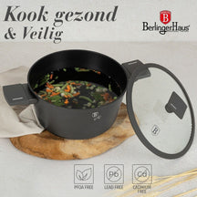 BerlingerHaus Pannenset Mat Antracit 7-Delig - Kogepande ø 20, 24, 28 cm, Stegepande ø 20 & 24 cm - egnet til alle varmekilder