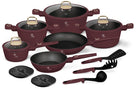 BerlingerHaus Pannenset Mat Bordeaux 11-Delig - Kookpan ø 20, 24, 28 cm, Koekenpan ø 24, 28 cm & Steelpan ø 16 cm - egnet til alle varmekilder