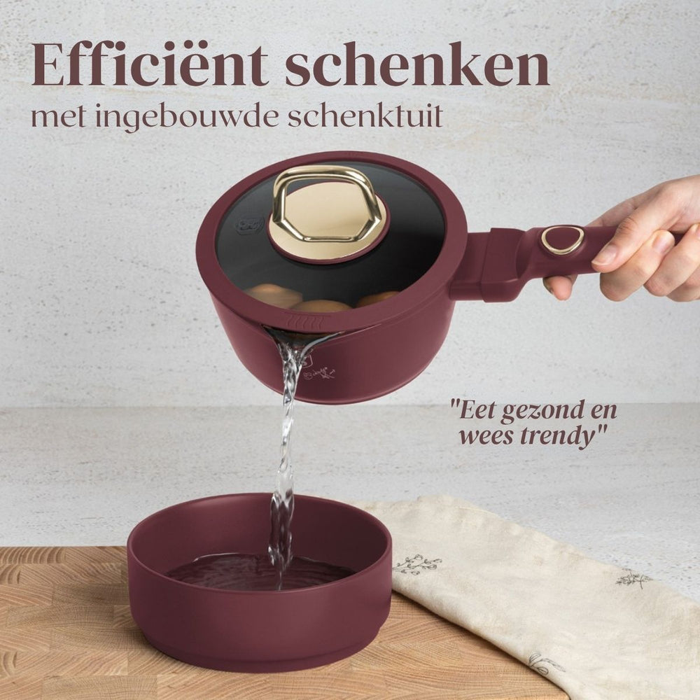 BerlingerHaus Pannenset Mat Bordeaux 11-Delig - Kookpan ø 20, 24, 28 cm, Koekenpan ø 24, 28 cm & Steelpan ø 16 cm - egnet til alle varmekilder