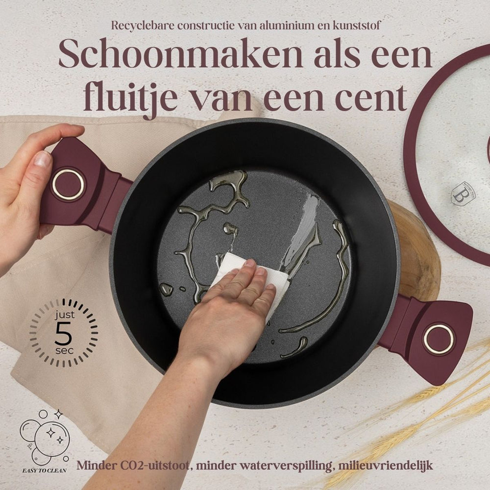 BerlingerHaus Pannenset Mat Bordeaux 11-Delig - Kookpan ø 20, 24, 28 cm, Koekenpan ø 24, 28 cm & Steelpan ø 16 cm - egnet til alle varmekilder