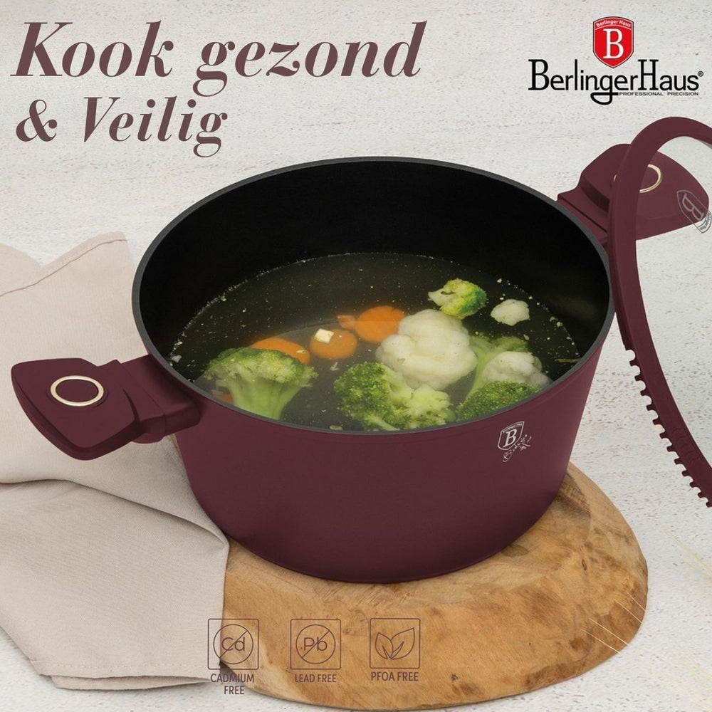 BerlingerHaus Pannenset Mat Bordeaux 11-Delig - Kookpan ø 20, 24, 28 cm, Koekenpan ø 24, 28 cm & Steelpan ø 16 cm - egnet til alle varmekilder