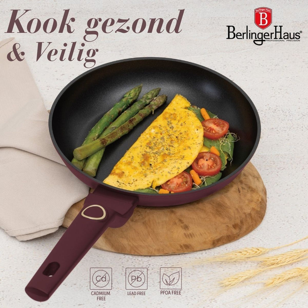 BerlingerHaus Pannenset Mat Bordeaux 11-Delig - Kookpan ø 20, 24, 28 cm, Koekenpan ø 24, 28 cm & Steelpan ø 16 cm - egnet til alle varmekilder