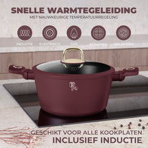 BerlingerHaus Pannenset Mat Bordeaux 11-Delig - Kookpan ø 20, 24, 28 cm, Koekenpan ø 24, 28 cm & Steelpan ø 16 cm - egnet til alle varmekilder
