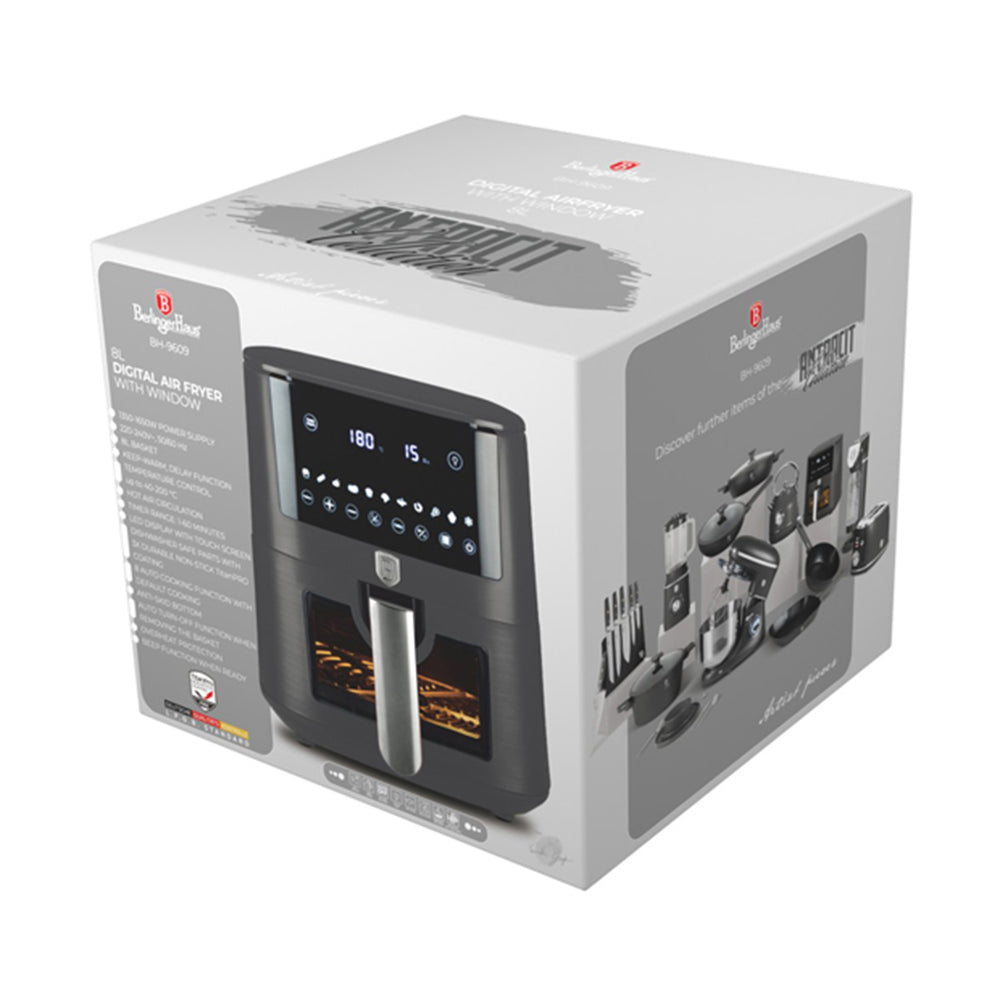 BerlingerHaus Airfryer XXXL Mat Antraciet - med Kijkvenster - 8 Liter - 1650W