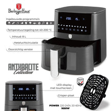BerlingerHaus Airfryer XXXL Mat Antraciet - med Kijkvenster - 8 Liter - 1650W