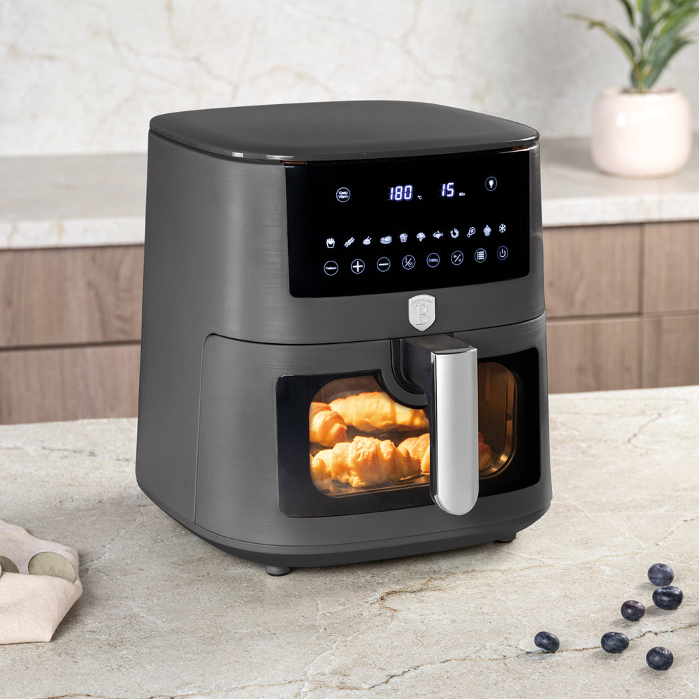 BerlingerHaus Airfryer XXXL Mat Antraciet - med Kijkvenster - 8 Liter - 1650W