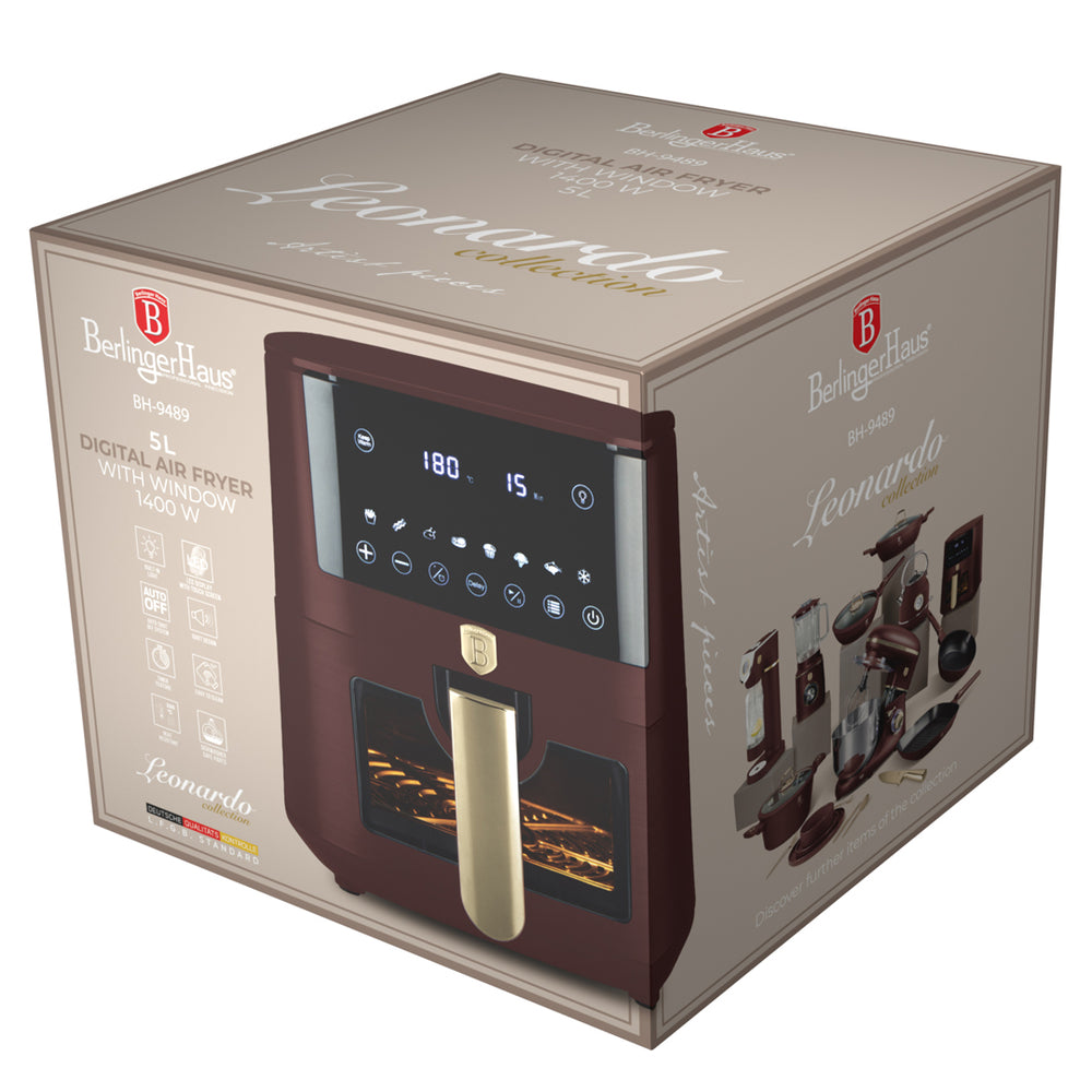 BerlingerHaus Airfryer XL Mat Bordeaux - med Kikhul - 5 Liter - 1400W