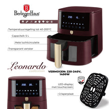 BerlingerHaus Airfryer XL Mat Bordeaux - med Kikhul - 5 Liter - 1400W