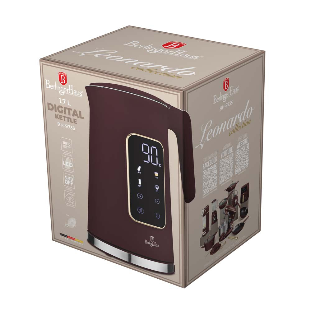 BerlingerHaus Vandkoger Digital Mat Bordeaux - Temperaturindstilling - 1.7 Liter - 2200W
